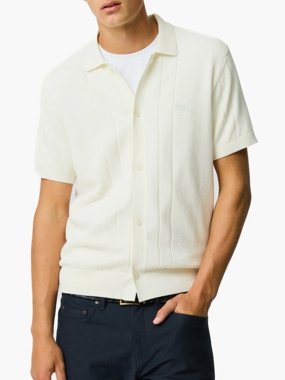 Rodd & Gunn Cream Cobb River Short Sleeve Knit Button-Up Shirt Size XL